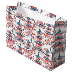 Watercolor Chinese Pagoda with Cherry Blossoms (6) Large Gift Bag
