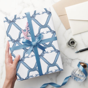 Watercolor Chinoiserie Blue Bows Wrapping Paper