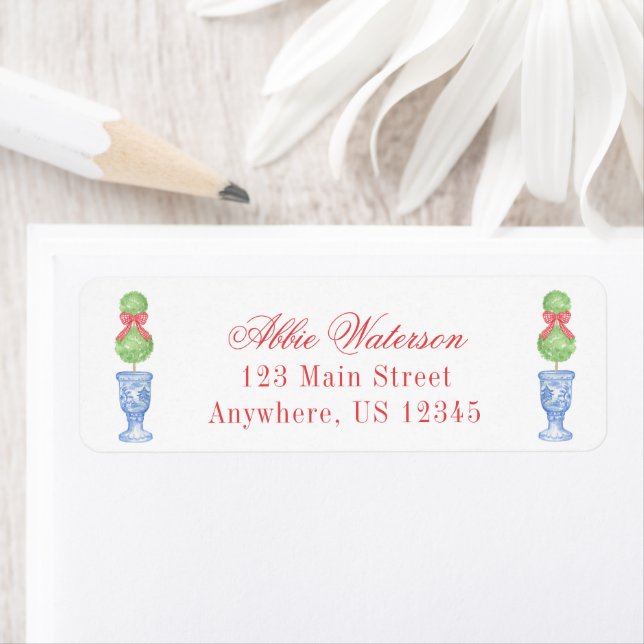 Watercolor Chinoiserie Christmas Bow Topiary (Insitu)