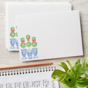 Watercolor Chinoiserie Christmas Bow Topiary Envelope