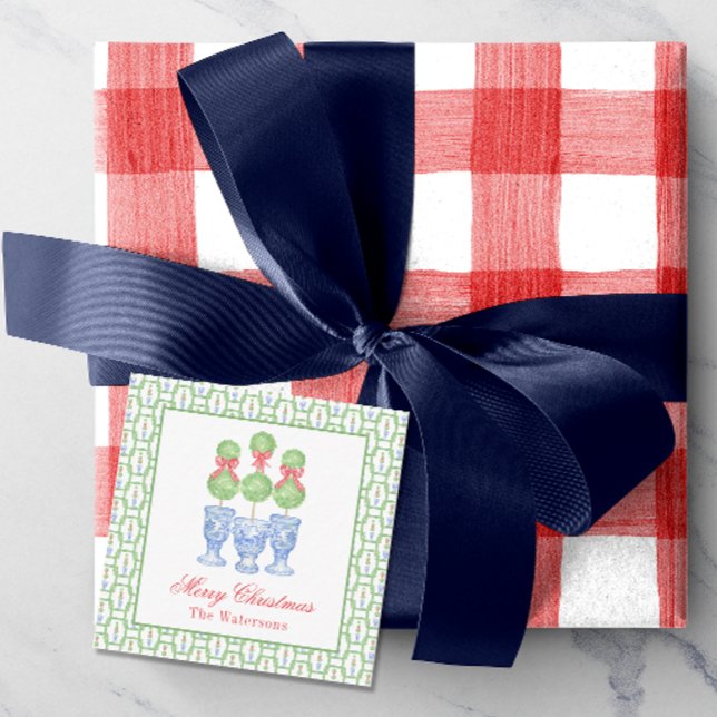 Watercolor Chinoiserie Christmas Bow Topiary Gift Card (Creator Uploaded)