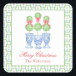 Watercolor Chinoiserie Christmas Bow Topiary Gift Square Sticker<br><div class="desc">PreppyPrint.com - Celebrate Christmas in style! Add your personalised touch. Transfer this design onto the products of your choice too! Please visit my designer store,  PreppyPrint.com,  for coordinating items.</div>