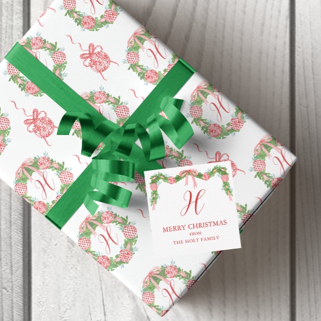 Watercolor Chinoiserie Garland Christmas Enclosure Card (Watercolor Chinoiserie Garland Christmas Gift Enclosure Cards)