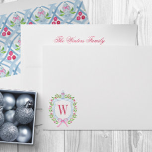 Watercolor Chinoiserie Ginger Jar Monogram Crest Envelope