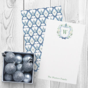 Watercolor Chinoiserie Ginger Jar Monogram Crest Stationery