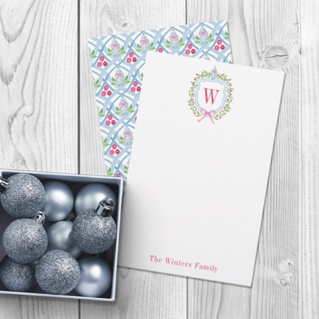 Watercolor Chinoiserie Ginger Jar Monogram Crest Stationery (Creator Uploaded)