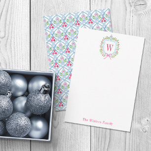 Watercolor Chinoiserie Ginger Jar Monogram Crest Thank You Card