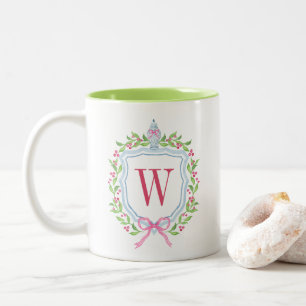 Watercolor Chinoiserie Ginger Jar Monogram Crest Two-Tone Coffee Mug