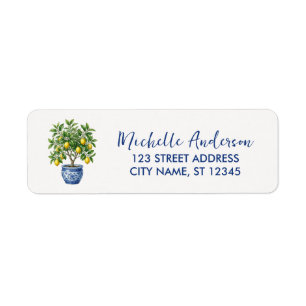 Watercolor Chinoiserie Lemon Tree Return Address