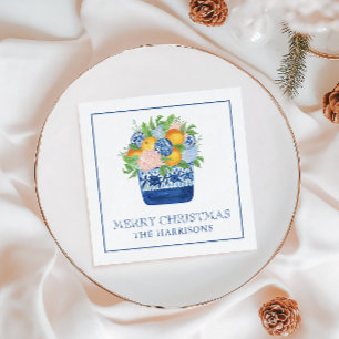 Watercolor Chinoiserie Mandarins Christmas Napkin