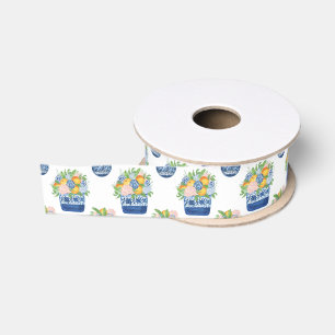 Watercolor Chinoiserie Mandarins & Hydrangeas Grosgrain Ribbon