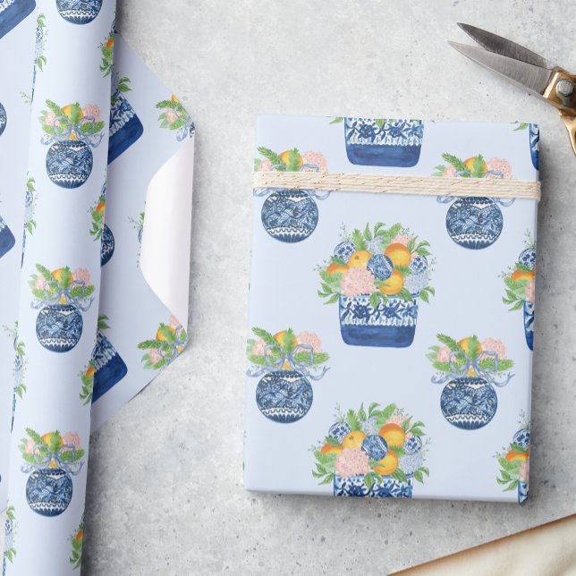 Watercolor Chinoiserie Mandarins & Hydrangeas Wrapping Paper (Creator Uploaded)