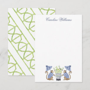 Watercolor Chinoiserie Monkeys Personalised Card