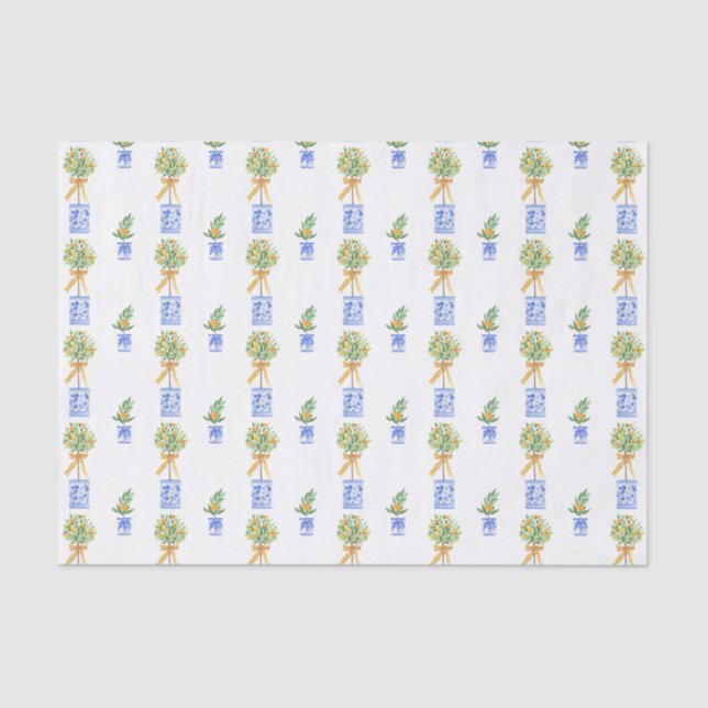 Watercolor Chinoiserie Orange Tree Topiary Tissue Paper (Front)