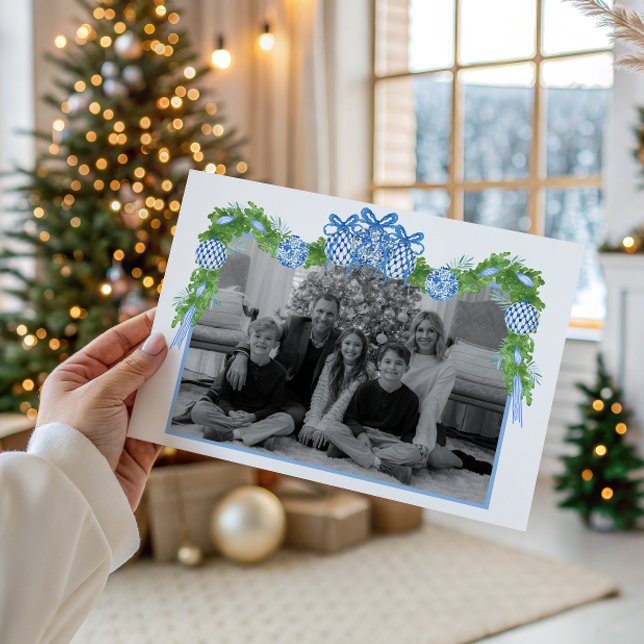 Watercolor Chinoiserie Ornaments Garland Christmas Holiday Card (Creator Uploaded)