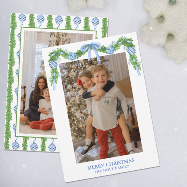 Watercolor Chinoiserie Ornaments Garland Christmas Holiday Card (Creator Uploaded)