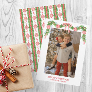 Watercolor Chinoiserie Ornaments Garland Christmas Holiday Card