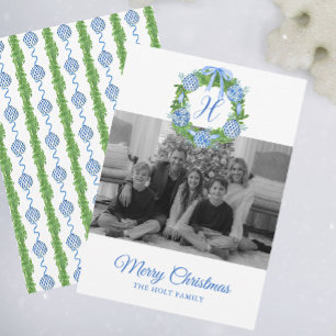 Watercolor Chinoiserie Ornaments Wreath Christmas Holiday Card