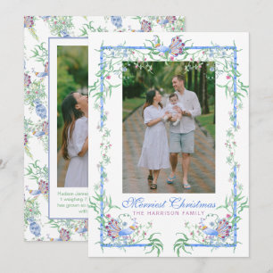 Watercolor Chinoiserie Peacock Garden Frame Photo Holiday Card