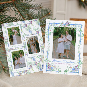 Watercolor Chinoiserie Peacock Garden Frame Photo Holiday Card