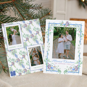 Watercolor Chinoiserie Peacock Garden Frame Photo Holiday Card