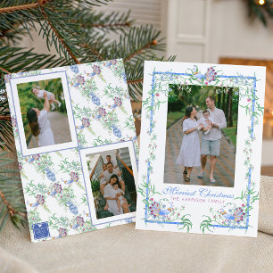 Watercolor Chinoiserie Peacock Garden Frame Photo Holiday Card