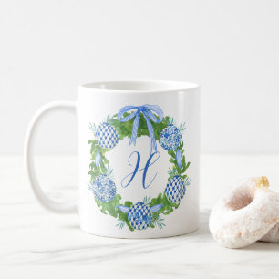 Watercolor Chinoiserie Wreath Christmas Monogram Coffee Mug