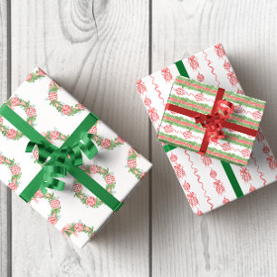 Watercolor Chinoiserie Wreath & Garland Christmas Wrapping Paper Sheet