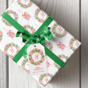 Watercolor Chinoiserie Wreath Monogram Christmas Gift Tags