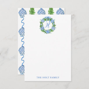 Watercolor Chinoiserie Wreath Monogram Christmas Thank You Card