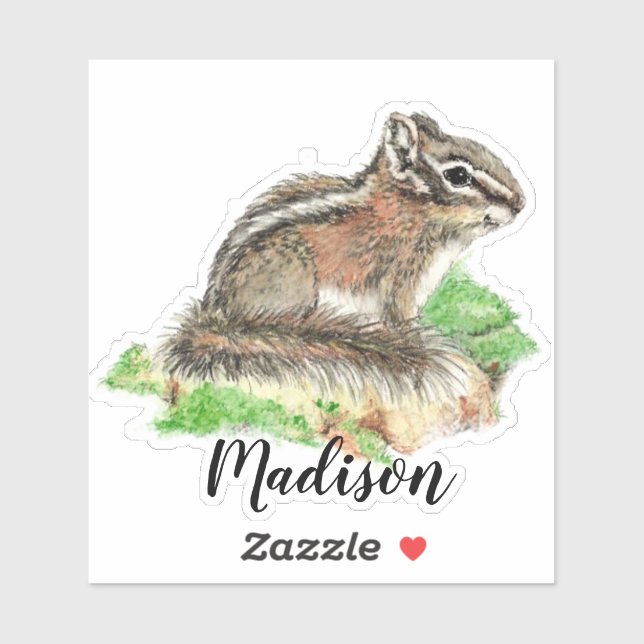 Watercolor Chipmunk Animal  Custom Name (Sheet)