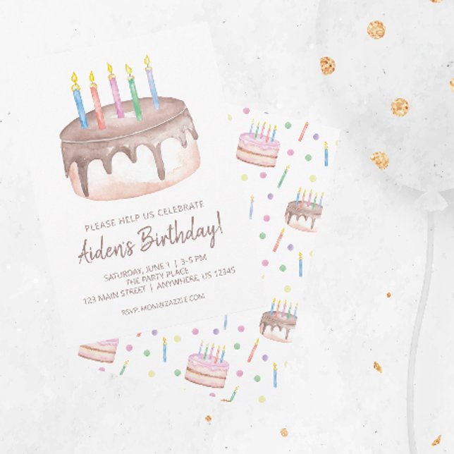 Watercolor Chocolate Birthday Cake Party Invitation (Creator Uploaded)