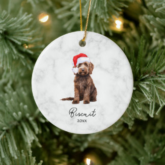 Watercolor Chocolate Brown Goldendoodle Ceramic Tree Decoration