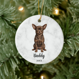 Watercolor Chocolate Chihuahua Name Dog Memorial Ceramic Tree Decoration