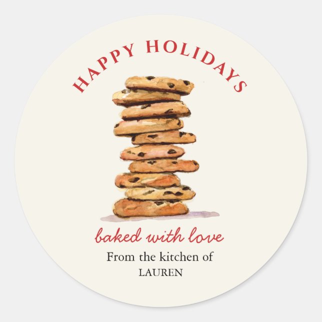 Watercolor Chocolate chip cookies Holiday  Classic Round Sticker (Front)