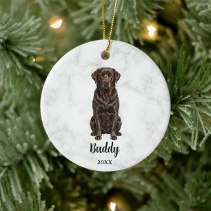 Watercolor Chocolate Lab Dog Name Pet Memorial Ceramic Tree Decoration