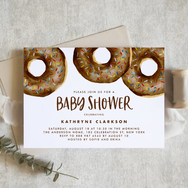 Watercolor Chocolate Sprinkle Doughnuts Baby Showe Invitation (Creator Uploaded)