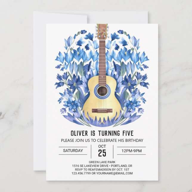 Watercolor Chord Guitar Boy Birthday Invitation (Front)