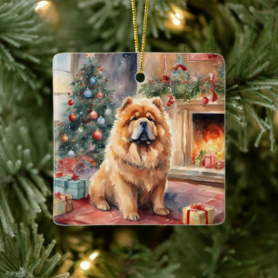 Watercolor Chow Chow - Xmas Scene Ceramic Ornament