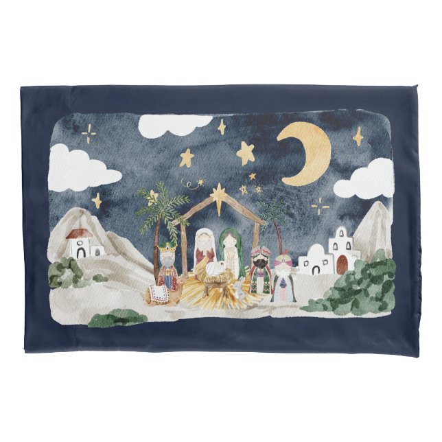 Watercolor Christian Christmas Nativity Pillowcase (Front)