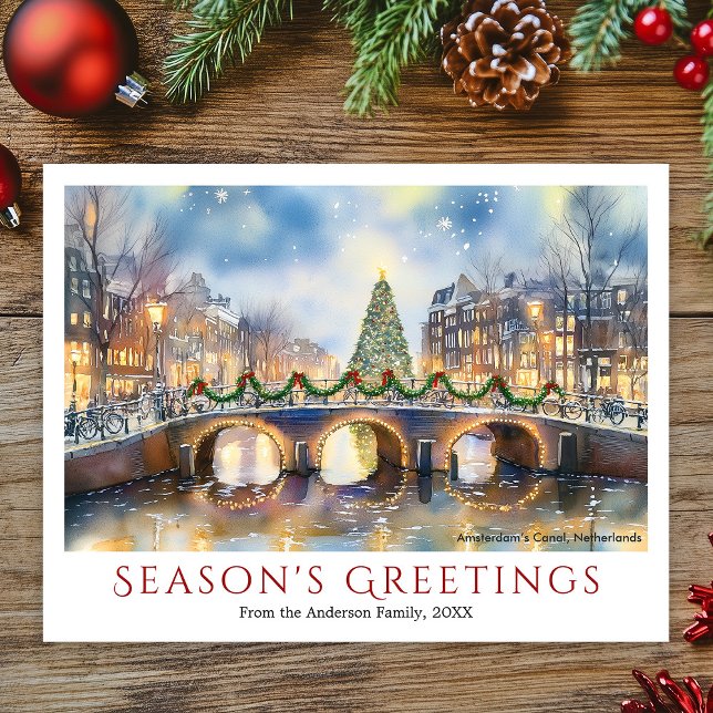 Watercolor Christmas Amsterdam Netherland Travel Holiday Postcard (Watercolor Christmas Amsterdam Netherland Travel Holiday Postcard)