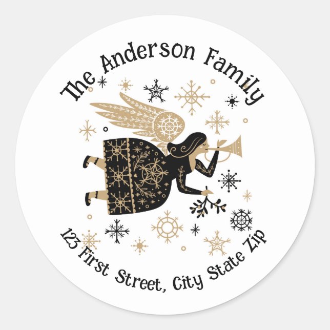 Watercolor Christmas Angel Modern Graphic Art  Classic Round Sticker (Front)
