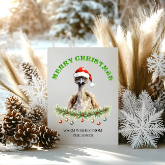 Watercolor Christmas Aussie Animals Emu Holiday Card