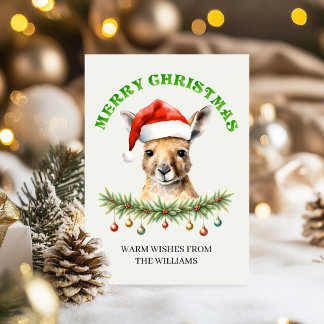 Watercolor Christmas Aussie Animals Kangaroo Holiday Card