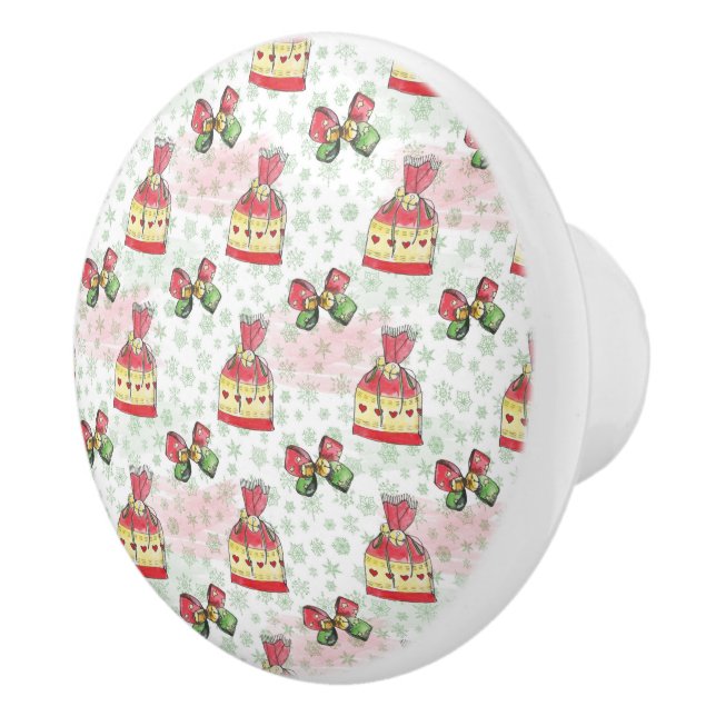 Watercolor christmas bag of sweets ceramic knob (Right)