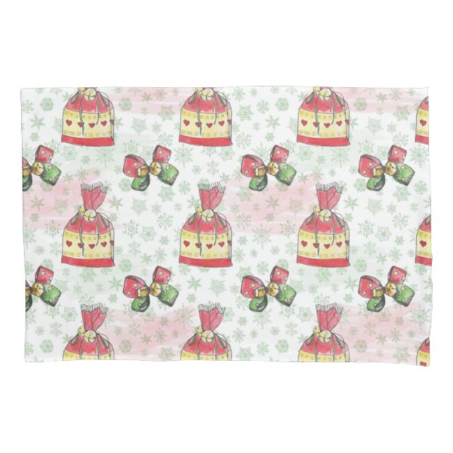 Watercolor christmas bag of sweets pillowcase (Front)