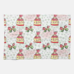 Watercolor christmas bag of sweets tea towel