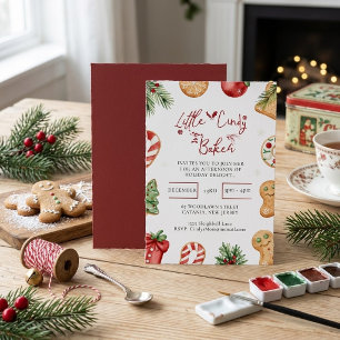 Watercolor Christmas Baking Cookie Little Baker Bi Invitation