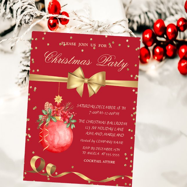 Watercolor Christmas Ball Christmas Party Invitation (Creator Uploaded)