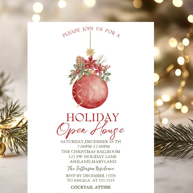 Watercolor Christmas Ball Holiday Open House   Invitation (Creator Uploaded)